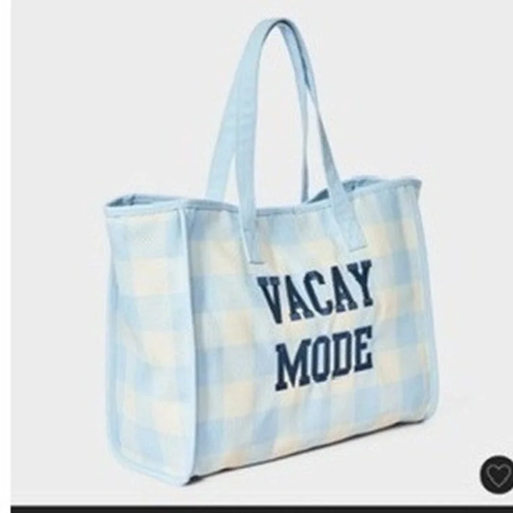 Art Class Vacay Mode Tote Bag Girls One Size Blue Gingham Summer Beach NWT